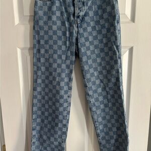 PacSun Blue Checkered Women's Straight Leg Jeans